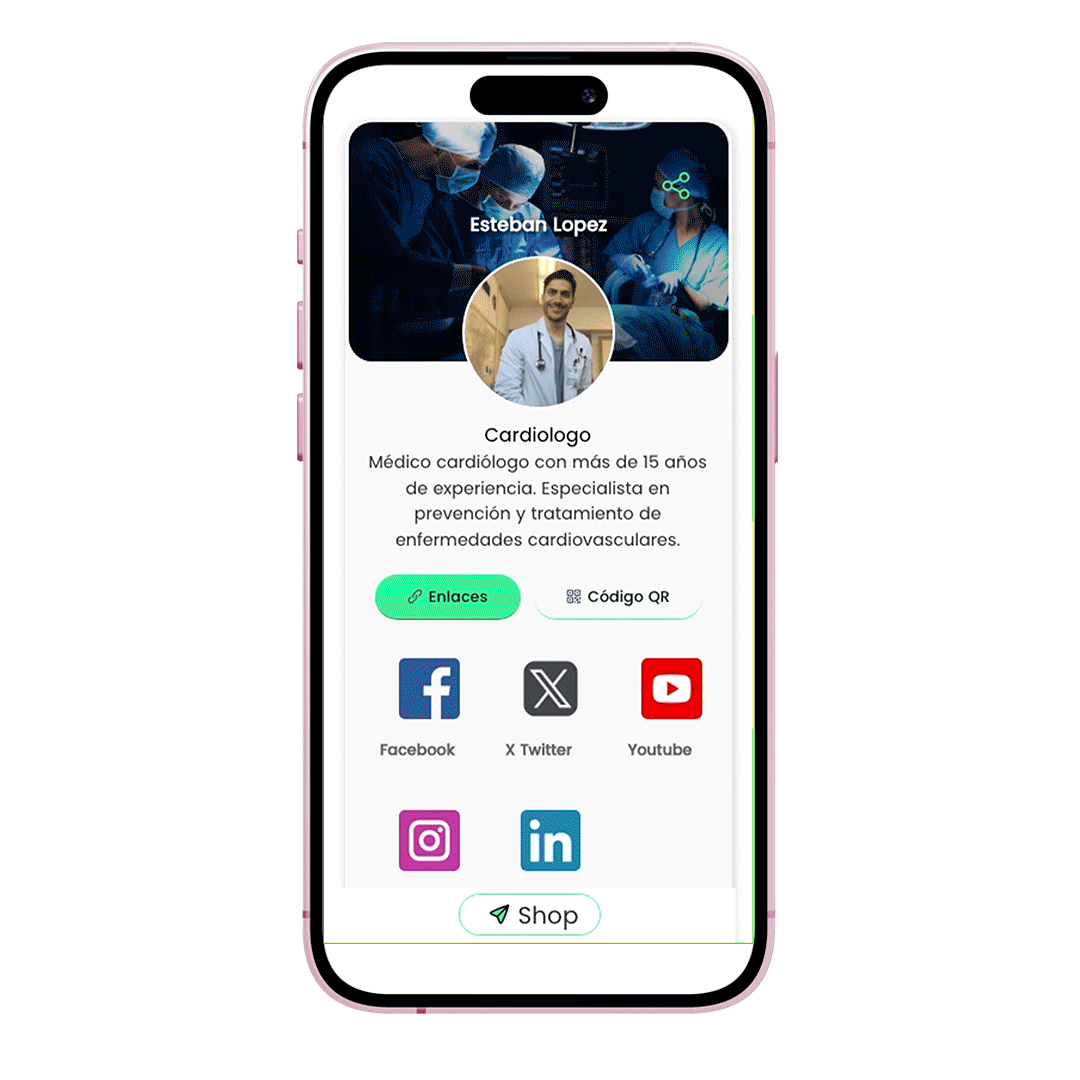 Vista móvil del perfil digital creado con tarjetas digitales México NFC MeetMe